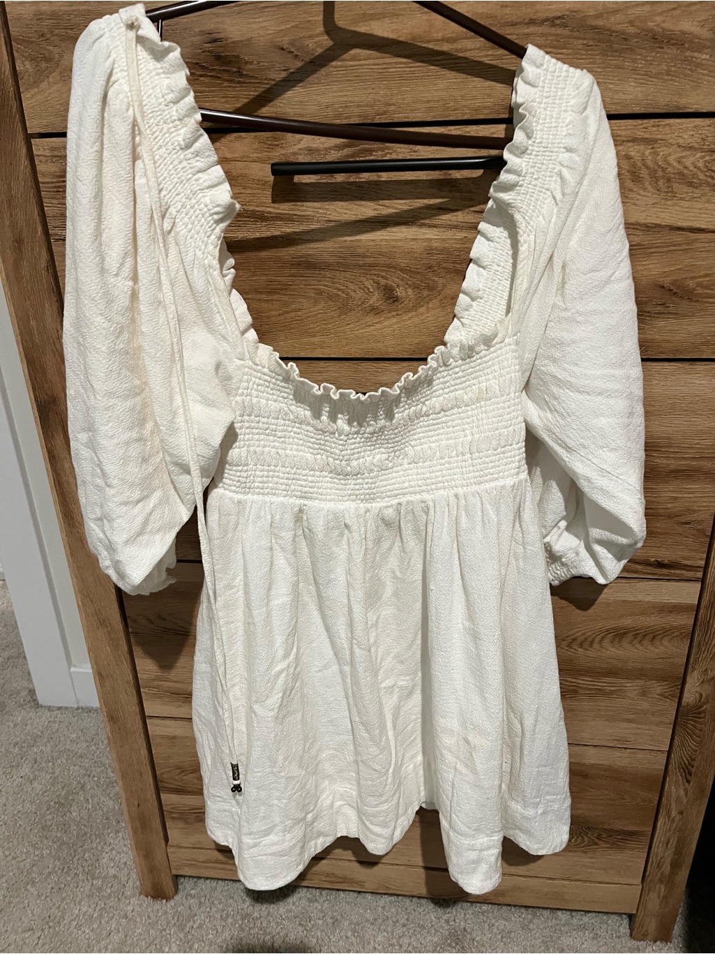 Free People Cream Smocked Peasant Top